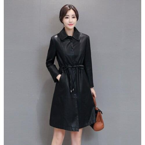 For Faux Leather Jacket Women Motorcycle Korean Jackets Womens Windbreaker Red Long Coats Chaqueta Cuero Mujer KJ600