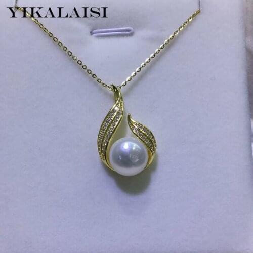 YIKALAISI 925 Sterling Silver Natural Freshwater Pearl Pendant Jewelry For Women 10-11mm oblate pearl pendant necklace wholesale