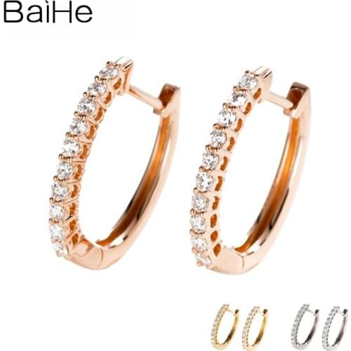 BAIHE Solid 14K Rose/Yellow/White Gold 0.30ct H/SI Natural Diamond Stud Earrings Women Wedding Gift Fine Jewelry Trendy серьги