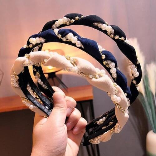 Girls Women Faux Pearl Fabric Head Wear Hair Hoop DIY Cute Headband Hairband Elegant Hair Accessories for Women