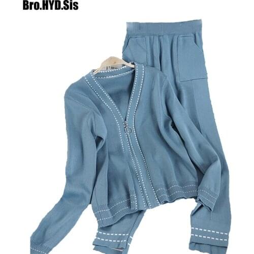 Japanese Style Fashion Knitted Women Two Piece Set Long Sleeve Cardigan & Pants 2020 Spring Autumn Knit Tracksuit Woman Clothing