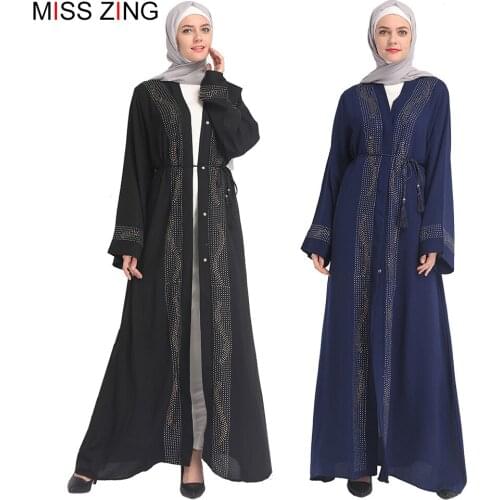 Zing Muslim Abaya Diamonds New Dress Mesh Cardigan Tunic Kimono Long Robes Jubah Middle East Ramadan Arab Islamic Prayer spring
