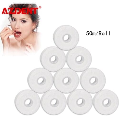 AZDENT 10Rolls Dental Flosser Built-in Spool Wax Mint Flavored Europe Replacement Flat Wire Dental Floss 50M/Roll Total 500M