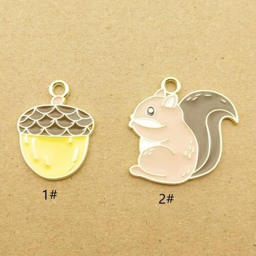 10pcs enamel squirrel pine nuts charm for jewelry making and crafting charm earring pendant cute necklace bracelet charm