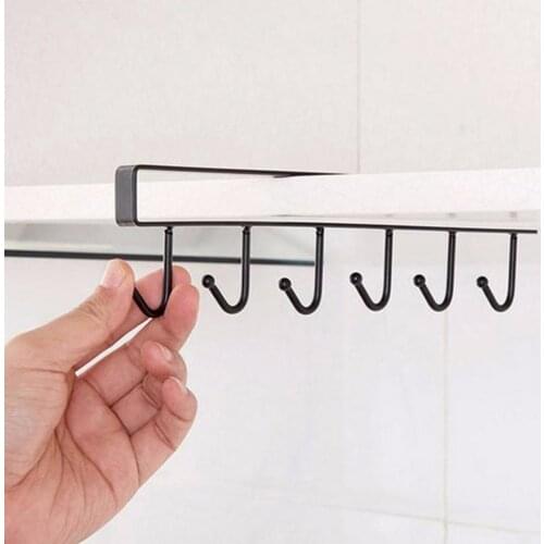 2PCS Hot Black Iron 6 Hooks Metal Under Shelf Mug Cupboard Kitchen Organiser Hanging Rack Holder Cabinet Ties Storage Rack