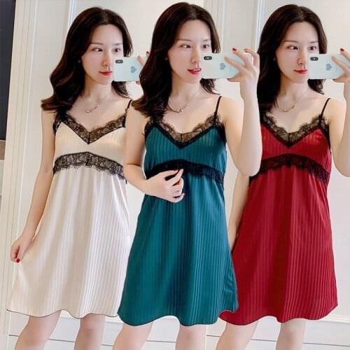 2020 Summer Silk Satin Lace Sexy Lingerie Spaghetti Strap Nightgowns for Women Night Dress Sleepwear Nightdress Nightwear Nighty