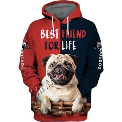 2021 Fashion Animal Pug 3D Printed Hoodie Men Women Ropa Casual Pet Dog Designs Hooded Oversized Hooded Coat Drop Shipping QW-20