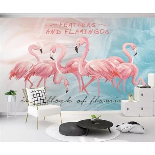3d photo wallpaper custom mural Modern minimalist fashion hand drawn feather flamingo art living room wallpaper for walls 3 d
