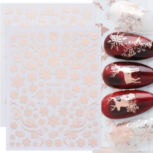 3D Nail Sticker Shiny Rose Gold Christmas Designs Nail Art Decals Adhesive Sliders Snowflakes Winter Decorations TRSTZG050-058-1