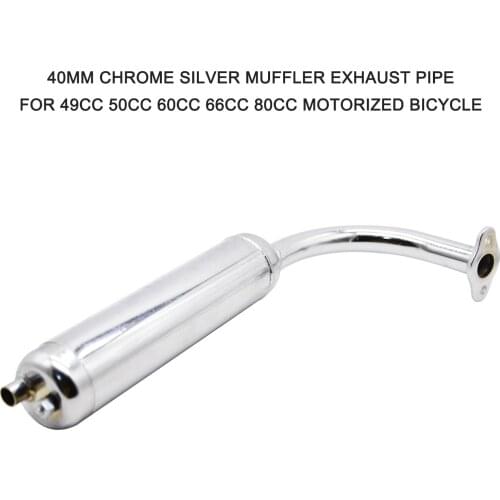 40mm Chrome Silver Muffler Exhaust Pipe for 49cc 50cc 60cc 66cc 80cc Motorized Bicycle Exhaust Muffler Pipe Clamp Pipe