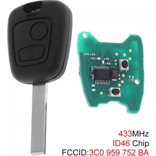 433MHz 2 Buttons ABS Durable Remote Car Key with ID46 Chip and HU83 Blade for Citroen 73373067C /Peugeot 307 2000-2017