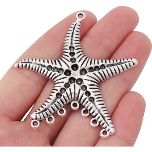 5 x Tibetan Silver Large Starfish Chandelier Connectors Charms Pendants for Necklace Earring Making 61x56mm
