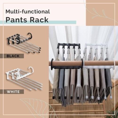 Stainless Steel Clothes Hanger Multi-functional 5 In 1 Trouser Storage Rack Adjustable Pants Tie Storage Shelf Closet Organizer
