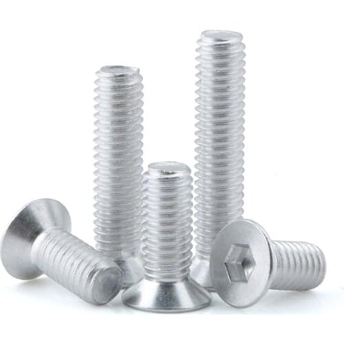 50-100Pcs/lot M3/M4/M5/M6/M8*L aluminum alloy countersunk head socket head cap screws Flat head hex bolt din7991 Anticorrosion