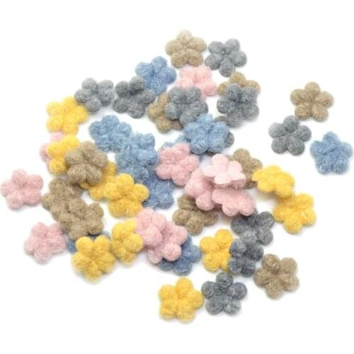 50Woolen Flower Flatback Appliques For DIY Hair Bow Jewelry Phone Wedding Crafts