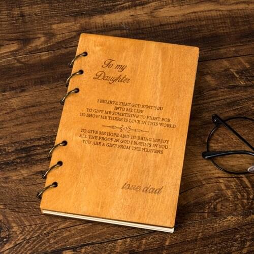 Retro Notebook Sketchbook Handmade Wood Cover Engrave Text Custom Journal Personal Week Planner Agenda Birthday Christmas Gift