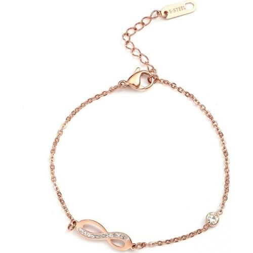 Stainless Steel Infinity Bracelet for Women Round Crystal Hand Chain Bracelet Jewelry