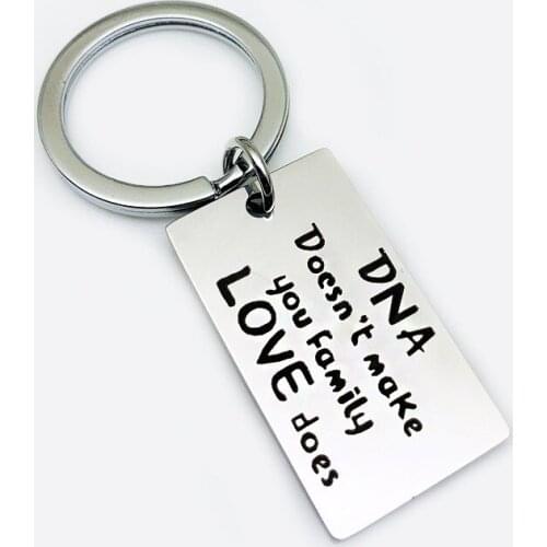 Oeinin Special Keychain DNA Dosen't Make You Family Key Chain Bags Couple Gift Letter Color Key Ring Stainless Pendant Jewelry
