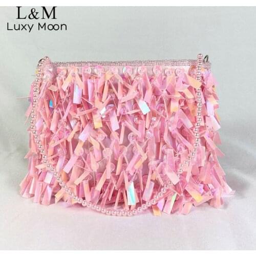Elegant Clutch Bag For Women Pearl Purse And Handbag Sequin Designer Bag Small Solid Beaded Chain Evening Shoulder Bag X435H
