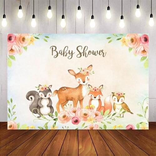 Baby shower backdrop floral safari animals party decoration supplies newborn children custom background for photo studio
