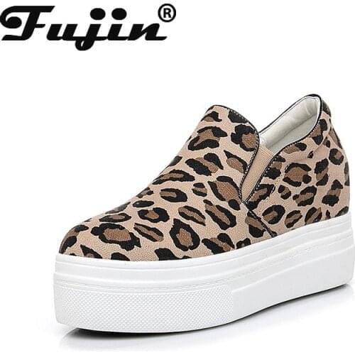 Fujin Super High Platform White Leopard Thick Sole Women Flats Shoes Casual Sexy Height Increased Sneakers