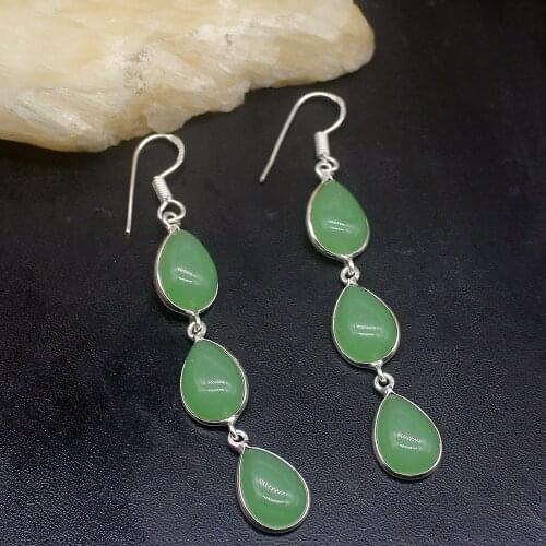 Gemstonefactory Big Promotion 925 Silver Gorgeous Green Agate Fashion Jewelry Women Ladies Gifts Dangle Drop Earrings 20211994