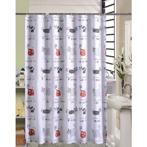 GY3580 Simple Cartoon Cat Fabric Shower Curtain Sets Bathroom Decor with Hooks Waterproof