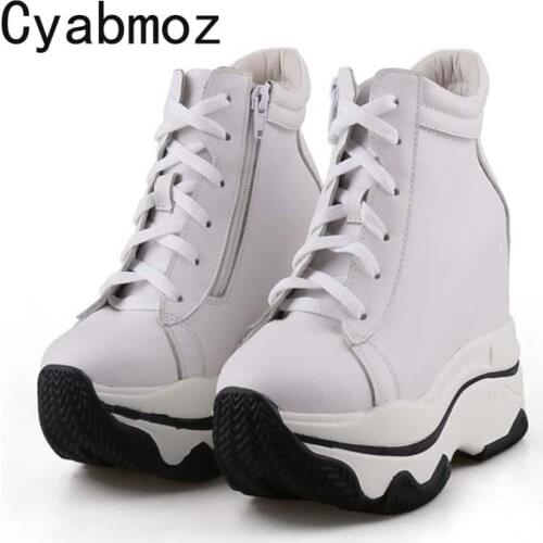 Women Invisible Height Increasing Sneakers 11CM Elevator Casual Shoes High Quality Genuine Leather Comfortable Platform Shoes