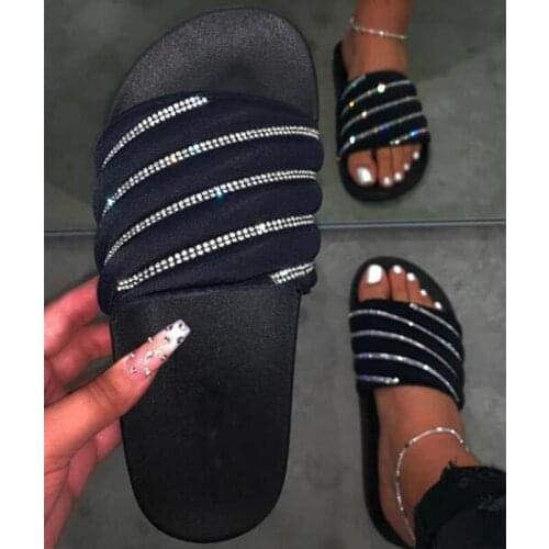 Akexiya Summer Slippers Womens Shoes Non-slip Beach Plus Size Ladies Slides Rhinestone Rainbow Color Outdoor Female 2021 New