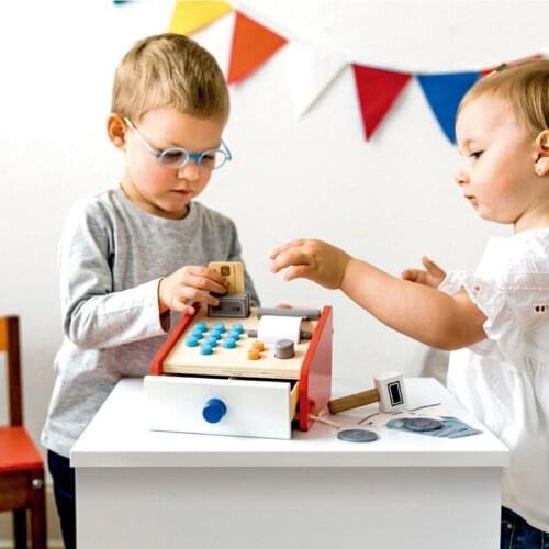 Simulation Cute Wooden Educational Practical Convenient Attractive Market Cash Register Children Play House Toys Set Gift