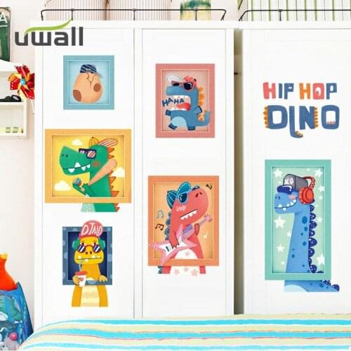 Cartoon Hip Hop Dinosaur Wall Stickers Kids Room Wall Decor Boy Baby Bedroom Wall Sticker Home Decoration Self-Adhesive Stickers