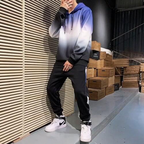 Tie-Dye Rainbow Mens Pullovers Sweater Cotton Men Tracksuits Hoodie Two Pieces + Pants Sports Shirts Fall Winter Track suit s