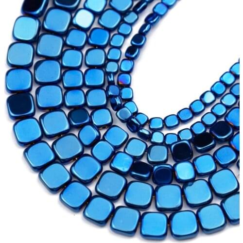 Natural Blue Hematite Stone 4/6/8mm Flat Square Spacers Loose Beads For Jewelry Making Diy Handmade Bracelets Accessories 15"