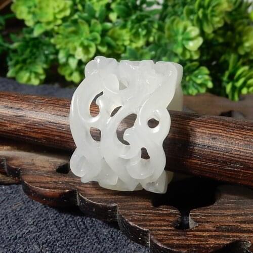Natural hetian green jade ring hollow hand-carved exquisite jade rings jade men jewelry jade gift jadeite jade