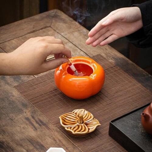 Creative Ash Tray with Lid Ceramic Orange Fruit Smoking Ash Case for Living Room
