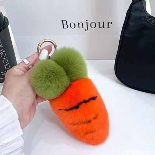 2020 Fashion New South Korea Ins Real Rex Rabbit Hair Carrots Leather Hanger Girls Pericardial Bag Charm Cool Car Key Ring