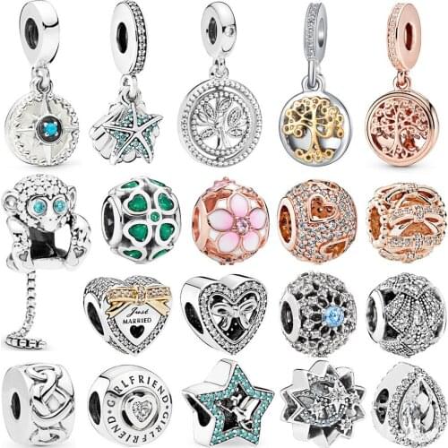 New Emerald Love Flowler Clover Butterlry Green Color Star Beads Pendant Fit Original Pandora Charm Bracelet Women Jewelry Gifts