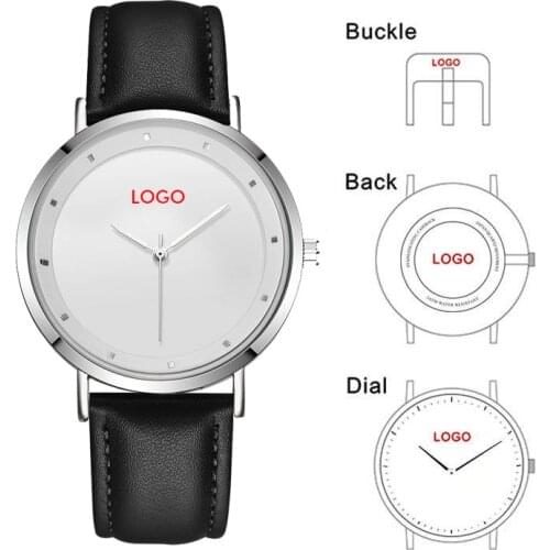 CL056 Full Black Brand Your Logo Custom Watches Genuine Leather Strap Own Logos Mens Watch Original Design Reloj Personalizado