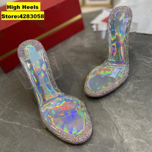 Casual Designer Women Shoes Transparent Crystal Sandals Sequins Slippers Ladies Outdoor Stiletto Heels Slippers Zapatillas