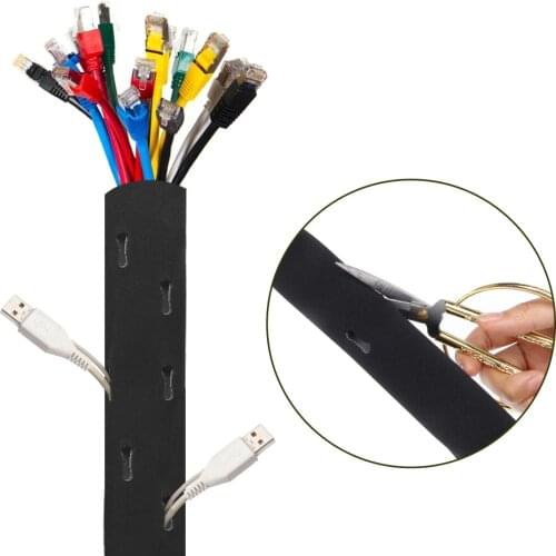 Cable Management Sleeve Braided Sleeves Cuttable Cord Organizer Wrap Wire Hider Protector Flexible Cable Sleeve Wrap Cover black