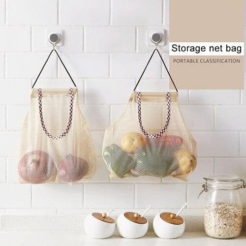 3Pcs Hanging Mesh Reusable Fruit Storage Bags For Potatoes Onions Vegetables Net Storage Tote Bags For Kitchen Supplies