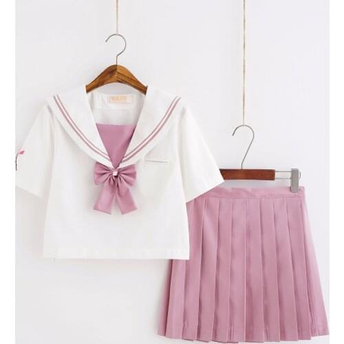 School Uniform Outfit White Short Sleeve Top and Pink Skirt