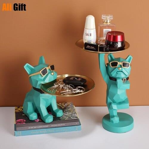 Nordic Home Decor Resin Yoga Dog Tray Decorated Figurine Originality Desktop Storage Statue Home Storage Organization Decoration