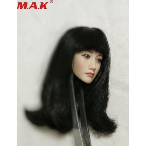 1/6 Scale Pale Asian Beauty Girl Head Sculpt with Long Black Hair for 12'' Pale Woman Action Figure Body Accessory