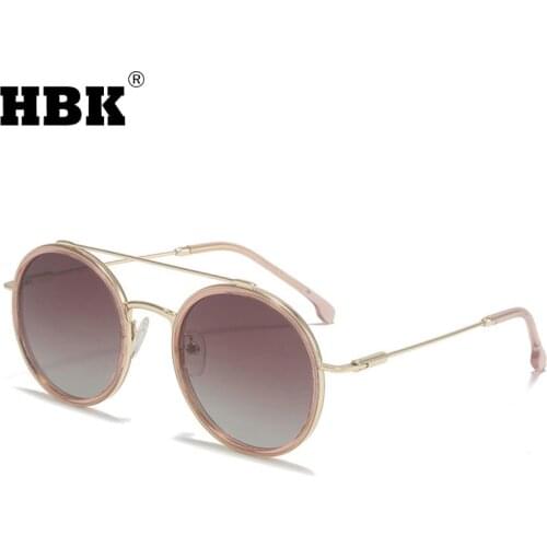 HBK Fashion Small Round Sunglasses Women Vintage Double Beam Luxury Brand Design Men Retro Sun Glasses Outside Travel UV400