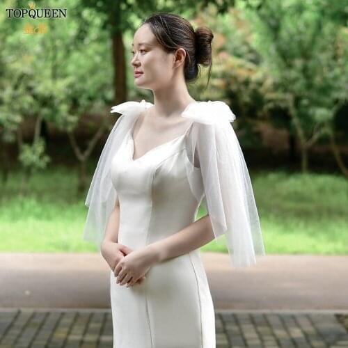 TOPQUEEN G34 Multi-purpose Bows Veils Headnder Shoulder Ornament Bridal Shawl for Wedding Dress Bolero Elegant Woman Party Shawl