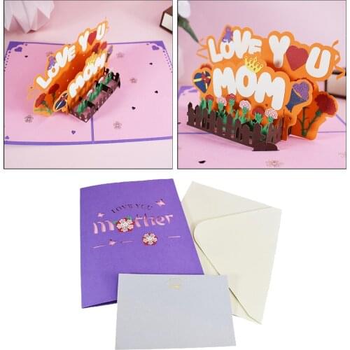 Up Love You Mom Greeting Cards with Envelope Cut Bouquet Card