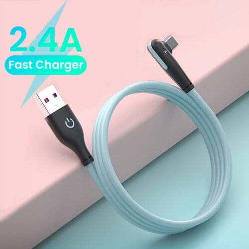 USB C Cable 90 Degree Fast Charger USB Type C Cable for Huawei Mate 40 Xiaomi Mi 11 Ultra Mobile Phone USB-C Soft Silicone Cord