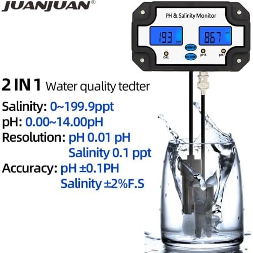 PH-2685 PH & Salinity Tester 2 In 1 Salinometer Acidity Salty Gauge Monitor Water Quality Test Tool For Aquarium EU Plug 30%OFF