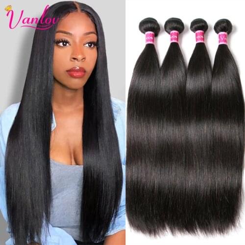 Vanlov Straight Human Hair Bundles Brazilian Hair Weave Bundles Natural Black&Jet Black 100% Remy Hair Extensions 8-30 Inches